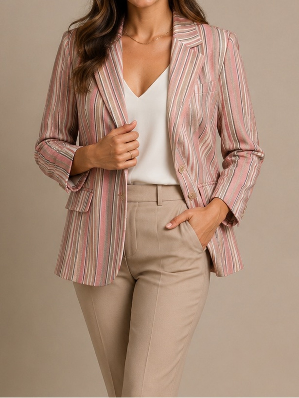 Laurie Felt Striped Pink Tan Women's Blazer Jacket Size 4